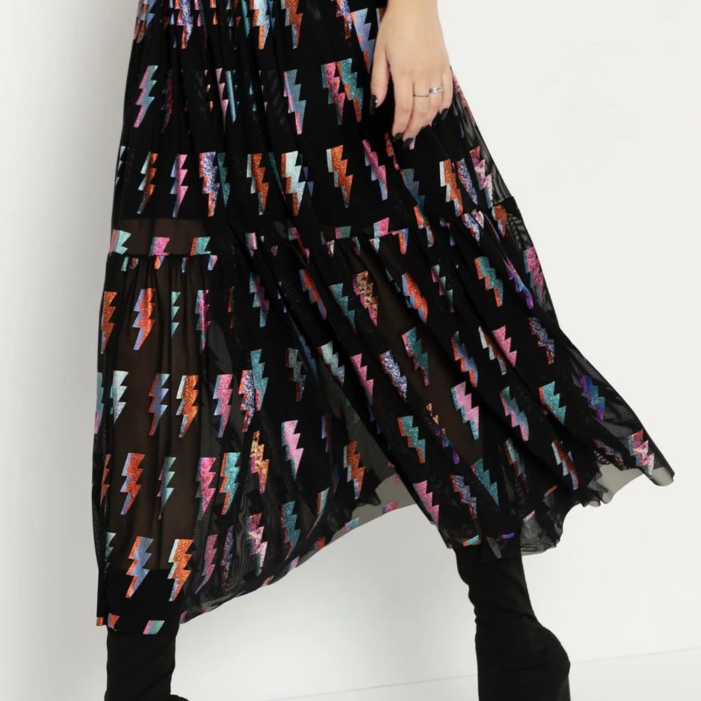 Blackmilk Ziggy Two Tier Sheer Midaxi Skirt Bowie Stardust Small Sold Out - Picture 4 of 15